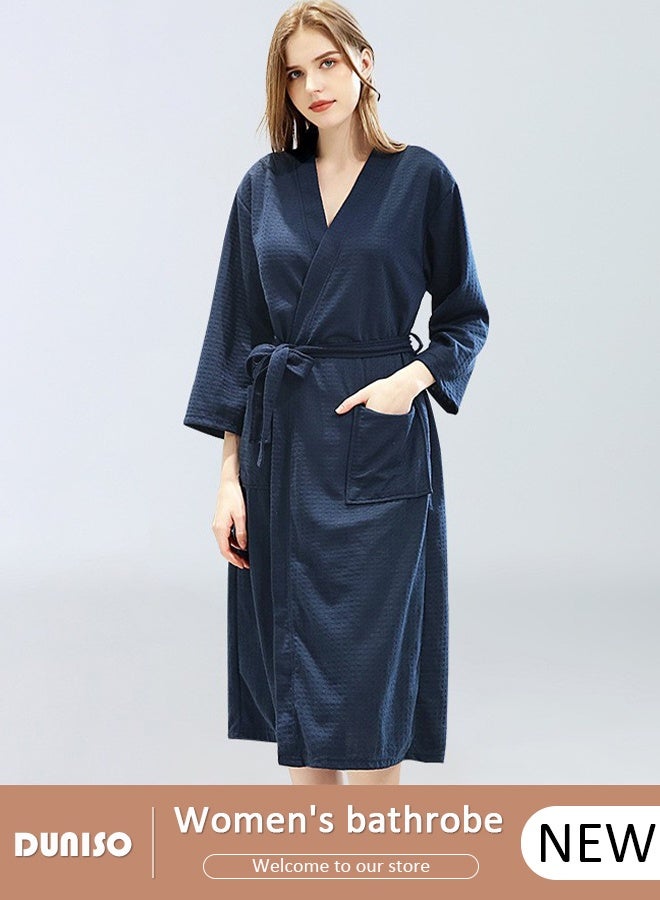 DUNISO Women's Waffle Kimono Bathrobe Short Sleeve Sleepwear Spa Robe Nightwear Nightgown Women Water Bathrobe Bridesmaid Robes Dressing Gown Autumn Bath Robe Spa Bathrobe for Lady  - Image 1