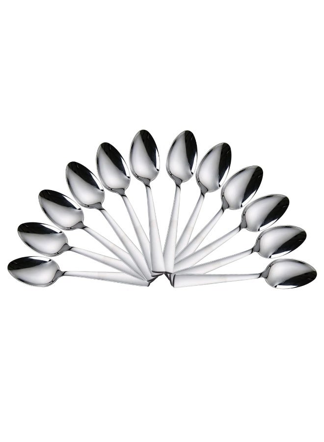 EMBASSY 12 Pieces Stainless Steel Tea Spoon Set for Tea, Coffee, Sugar & Spices, Small Spoons, Silver, Length: 14.5 cm, Thick: 1.9 mm, Food Grade Silverware, Mirror Polished, Silver Spoons, Anti Rust - Image 1