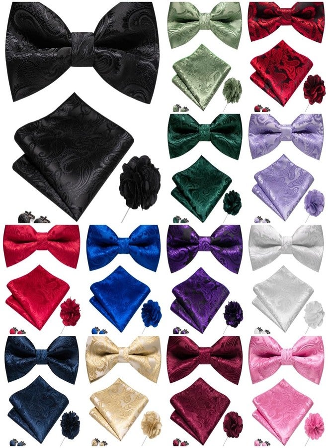 RBOCOTT Sage Green Paisley Bow Tie and Pocket Sqaure Set with Lapel Pin and Cufflinks for Men(14) - Image 4
