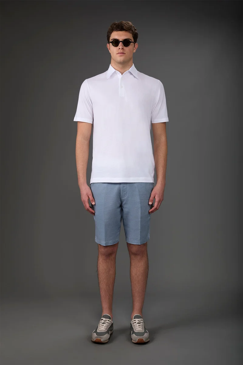 Doppelganger Men's Bermuda shorts with elastic waistband 100% linen - Sky