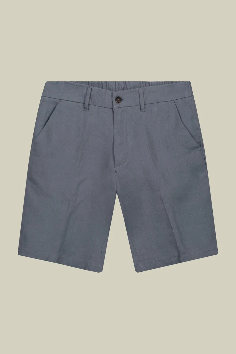 Doppelganger Blue Men's Bermuda shorts with elastic waistband 100% linen - Sky for Men | Best Price UAE