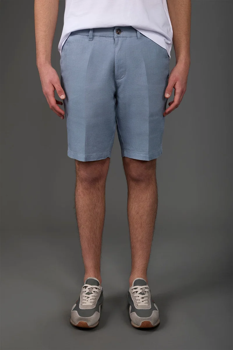 Doppelganger Men's Bermuda shorts with elastic waistband 100% linen - Sky