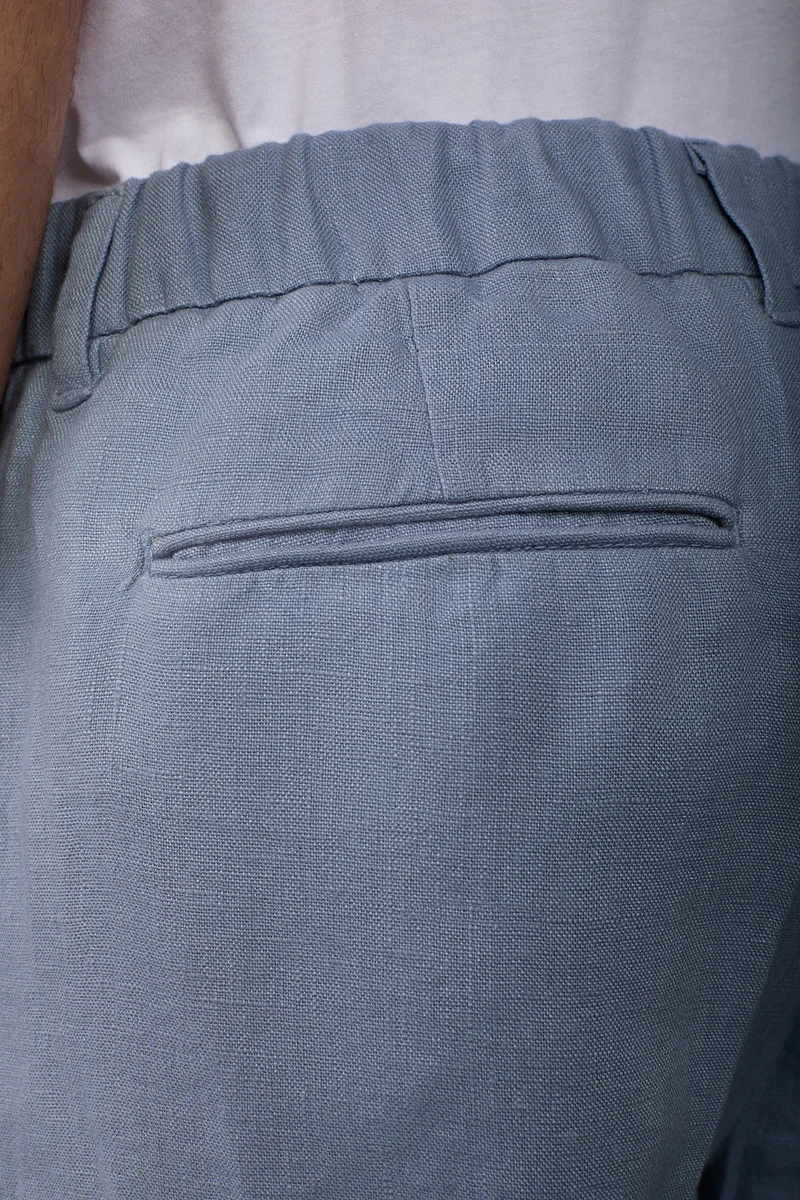 Doppelganger Blue Men's Bermuda shorts with elastic waistband 100% linen - Sky for Men | Best Price UAE