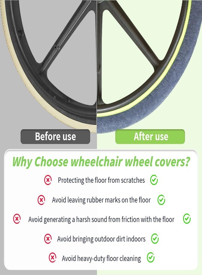 EHUSPU Wheelchair Wheel Covers 2 Pack - Dust proof Floor Protectors, Non-Slip & Silent Rolling Covers for Indoor Use - Fits Most Wheelchair Tires (Blue, 6in) - Image 3