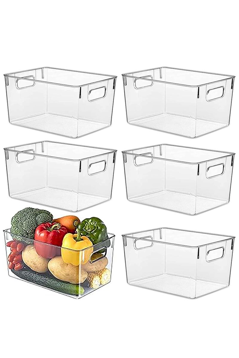 6 Pack Stackable Storage Box with Handles, Clear Pantry Organizer Bins, Food Storage Basket for Kitchen, Countertops, Cabinets, Refrigerator, Freezer, Bedrooms, Bathrooms Storage Box, 29x19x15CM - Image 1