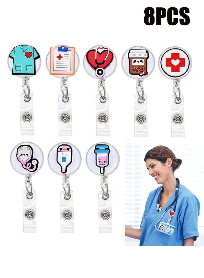واي جيه 8 قطع حامل شارة، حامل شارة مضحك، حامل شارة ممرضات، مشابك شارات هوية قابلة للسحب، حامل شارة ممرضات لطيف لموظفي المستشفيات والأطباء والهدايا. - Image 1