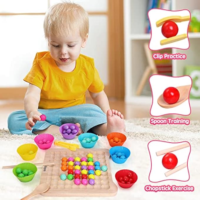 لعبة خرز على لوح خشبي، ألعاب فرز ومطابقة بألوان قوس قزح، ألعاب تعليمية مونتيسوري للأطفال من 3-5 سنوات، 80 قطعة - Image 4