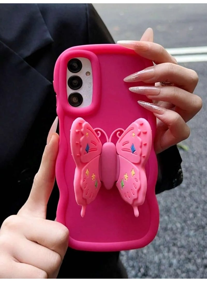 Shein Cute Dopamine Macaron Wave Pattern One Piece Phone Case with Cartoon Fly Holder Compatible with Samsung A16  - Image 1