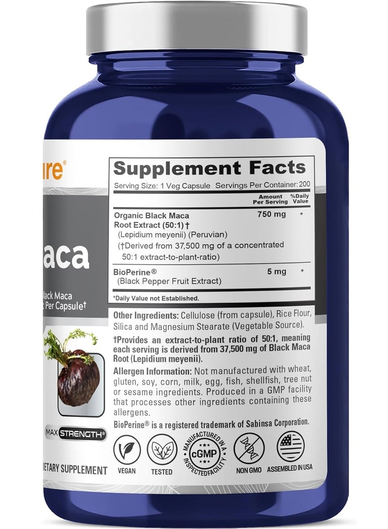 NusaPure Black Maca Root 750 mg Equivalent to 37,500 mg 200 Veggie Per Caps above 6 month supply - Image 2