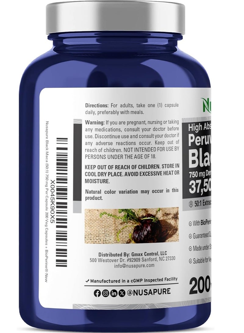 NusaPure Black Maca Root 750 mg Equivalent to 37,500 mg 200 Veggie Per Caps above 6 month supply - Image 3