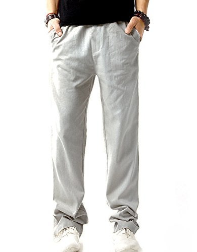 SIR7 Men's Linen Casual Lightweight Drawstrintg Elastic Waist Summer Beach Pants Light Grey L - Image 2