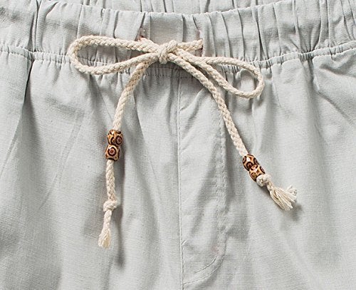SIR7 Men's Linen Casual Lightweight Drawstrintg Elastic Waist Summer Beach Pants Light Grey L - Image 4