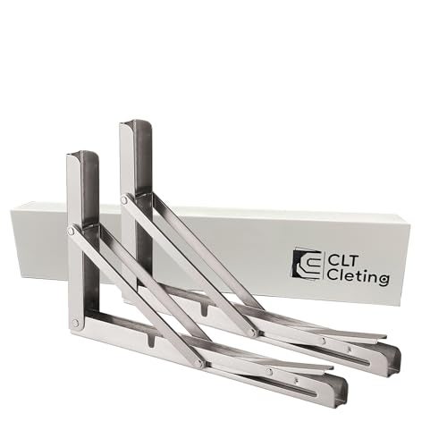 CLT Cleting 8" Folding Shelf Brackets Max. Load 220 lb, Heavy Duty DIY Wall Mounted Shelf Bracket Space Saving for Table Work Bench, Pack of 2 - Image 2
