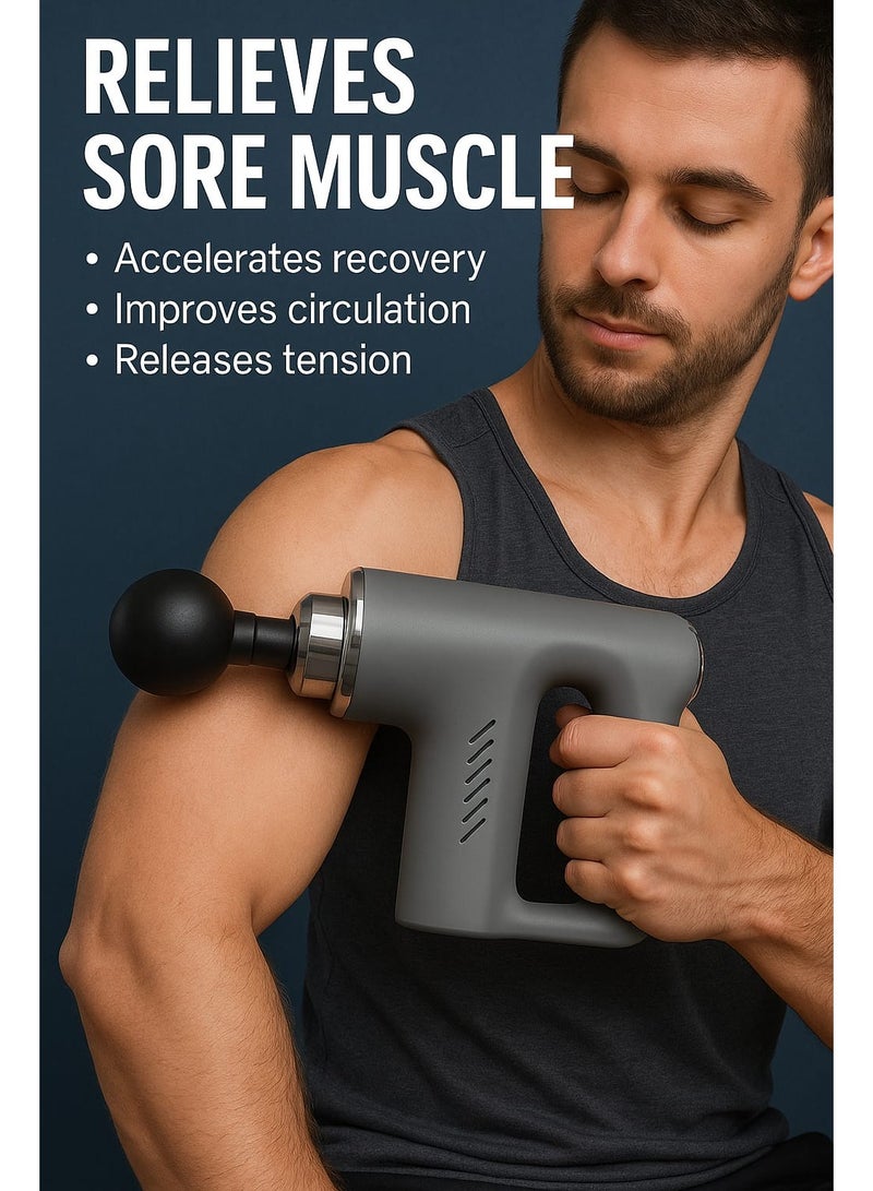 إسكدنيا جهاز مسدس تدليك العضلات بخمس سرعات وأربعة رؤوس متعددة مع بطارية قوية وآمنة، مسدس تدليك صغير محمول متعدد المقابض لتدليك عضلات اللفافة - Image 2