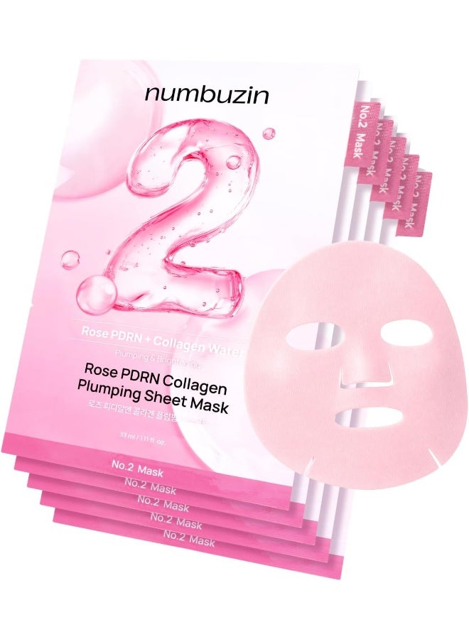 numbuzin No.2 Sheet Mask | Rose PDRN Collagen Plumping Sheet Mask | Korean Mask for face | Brightening, Hydrating, Firming and Moisturizing | Collagen, Peptides, PDRN | 5ea - Image 1