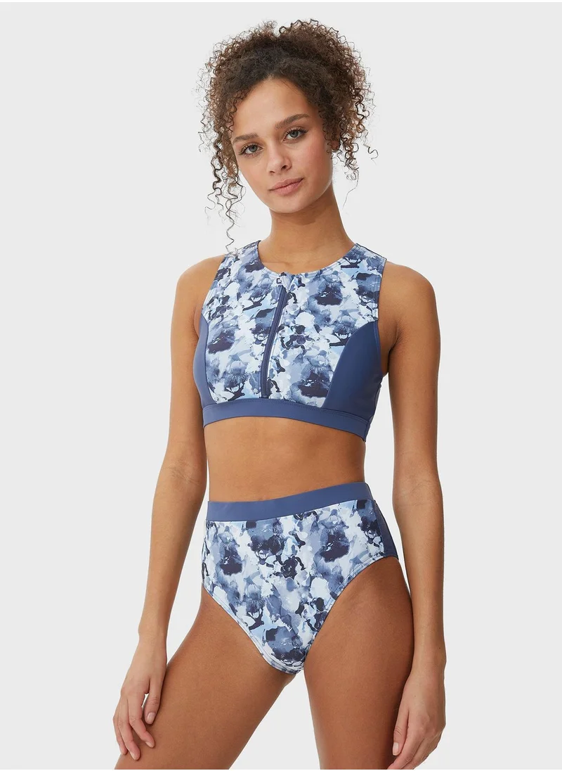 DEBENHAMS Printed Zip Detail Bikini Top