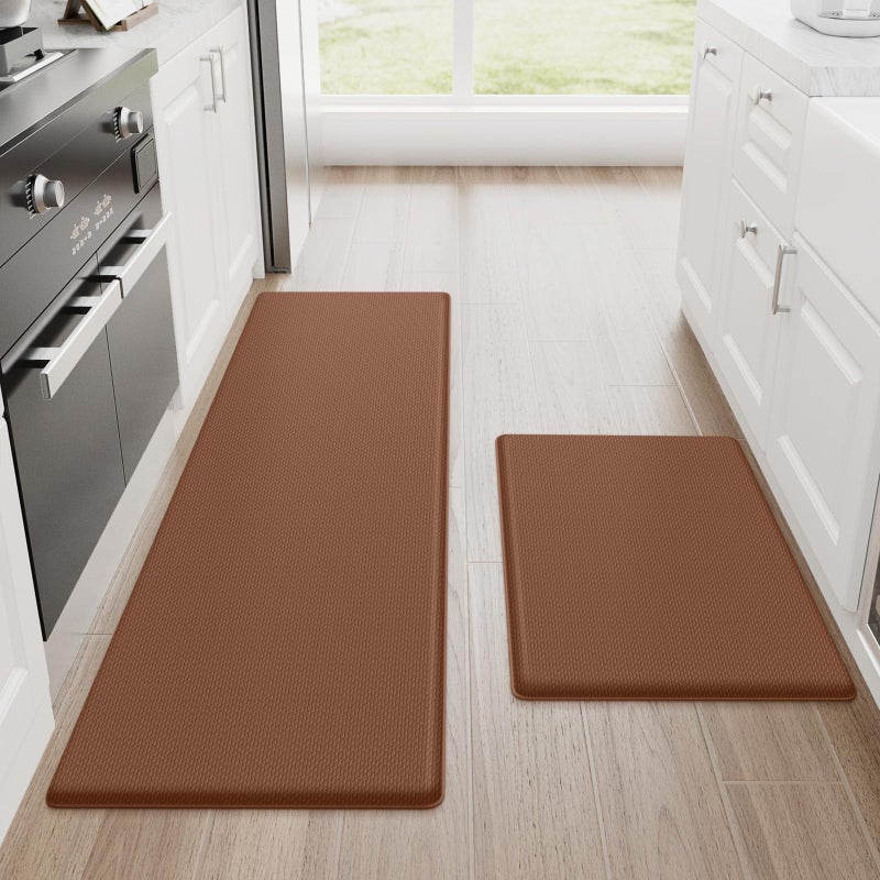 StepRite Kitchen Mats, 2PCS Kitchen Rugs, Cushioned Anti Fatigue Kitchen Mats for Floor, Non-Slip Standing Desk Mat, Waterproof Kitchen Rug Set for Floor, Office, 17.3"x30"+17.3"x47", Terracotta Brown - Image 1