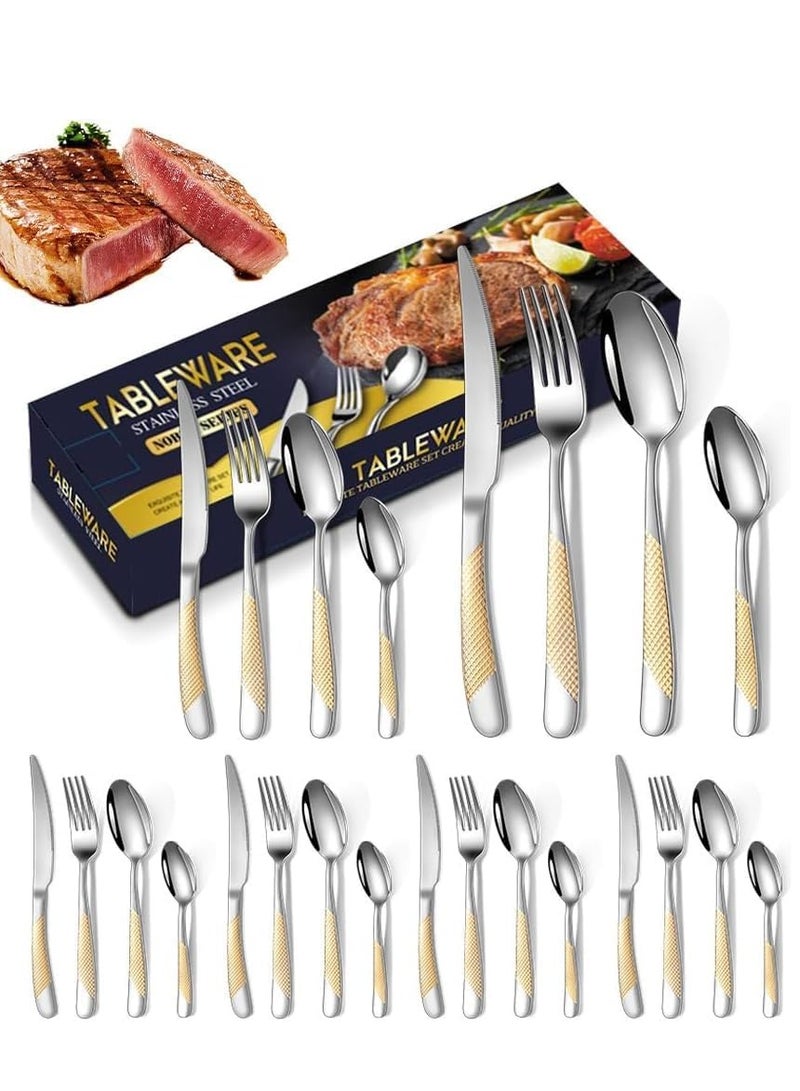 TRASSLE 24Pcs Cutlery Set, Tableware Flatware Kit Stainless Steel Kitchen Utensils Set for 6 Persons, Mirror Polished Silverware Knife Fork and Spoon Dishwasher Safe, Basic Kitchen Essential Catering  - Image 1
