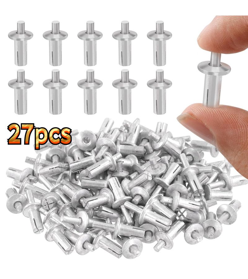27Pcs Semi Circular Core Rivets Flat Round Head Hammer In Expansion Rivets Impact Driven Fasteners For Home Mechanical Equipment Precision Instruments Quick Convenient Repairs - Image 1