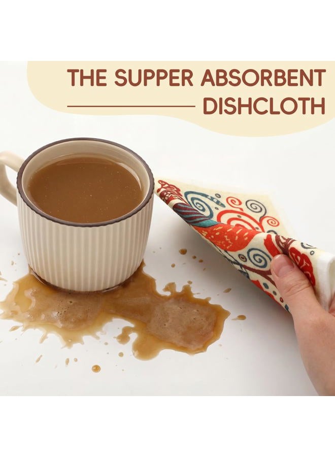 Tegeme 12 Pack Sweden Dishcloths 6 Bird Flower Patterns Super Absorbent Reusable Quick-Drying Washable Sponge Cloths for Kitchen Dishwashing Counters Household Cleaning Durable - Image 5