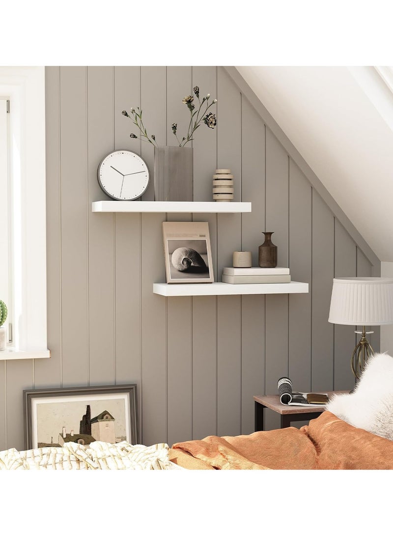 Floating Shelves, Wall Mounted Wooden Shelves with Invisible Brackets Set of 2, Hanging Wall Shelves Decoration for Bedroom, Bathroom, Living Room and Kitchen - Image 5