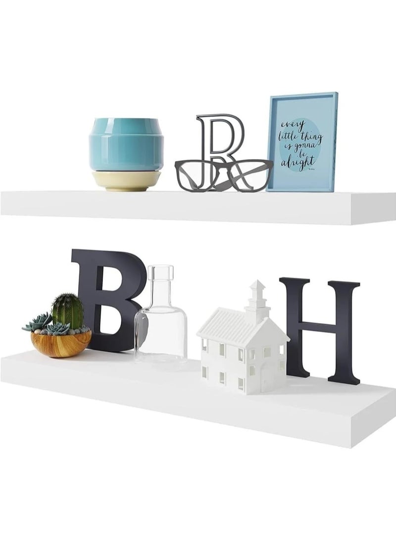 Floating Shelves, Wall Mounted Wooden Shelves with Invisible Brackets Set of 2, Hanging Wall Shelves Decoration for Bedroom, Bathroom, Living Room and Kitchen - Image 1