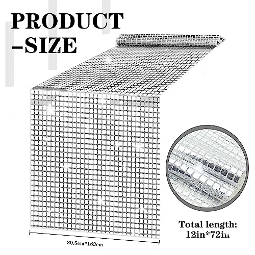 RTHPY 12 x 72 Inches Glitter Disco Table Runner - Retro 70s 80s Theme Decor - Silver Sequin - Bachelorette & Wedding Party Supplies - Image 3