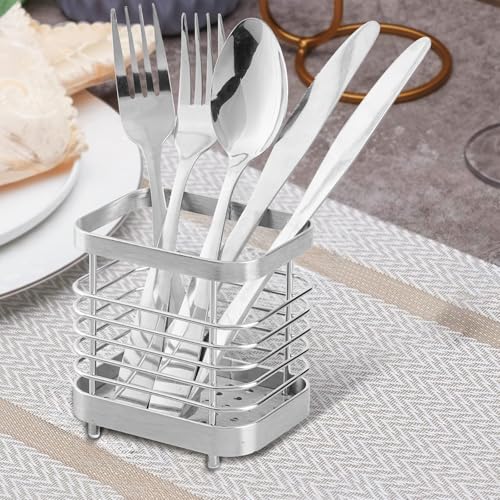 IWNTWY Utensil Holder, Stainless Steel Utensil Drying Rack for Kitchen Counter, Silverware Cutlery Flatware Holder Forks, Knives, Spoons, Chopsticks Organizer (Silver) - Image 5