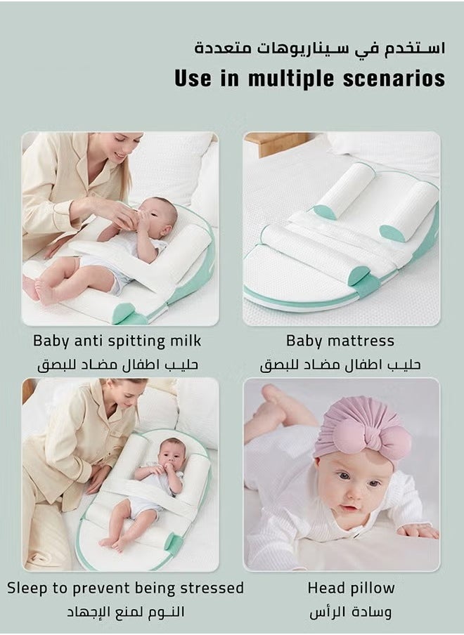 الدليبن وسادة إرضاع للرضاعة الطبيعية، حصيرة منحدر حليب الرضع، حصيرة منحدر للرضاعة الطبيعية، سرير أطفال متعدد الوظائف مع وسادة داعمة من قطن الذاكرة （أخضر）  - Image 4