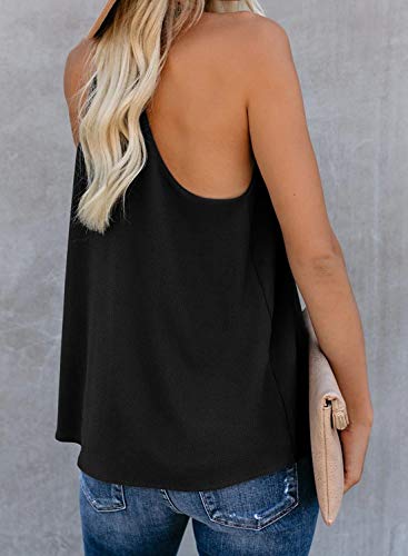 miduo Womens Summer Ladies Solid V Neck Strappy Tank Tops Loose Casual Sleeveless Cami Shirts Flowy Tank Blouses Black M - Image 3