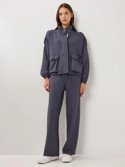 Happiness İstanbul ISTANBUL Pocket Detail Jacket &  Wide Leg Pants Two-Piece Set