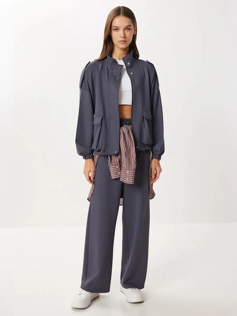 Happiness İstanbul ISTANBUL Pocket Detail Jacket &  Wide Leg Pants Two-Piece Set