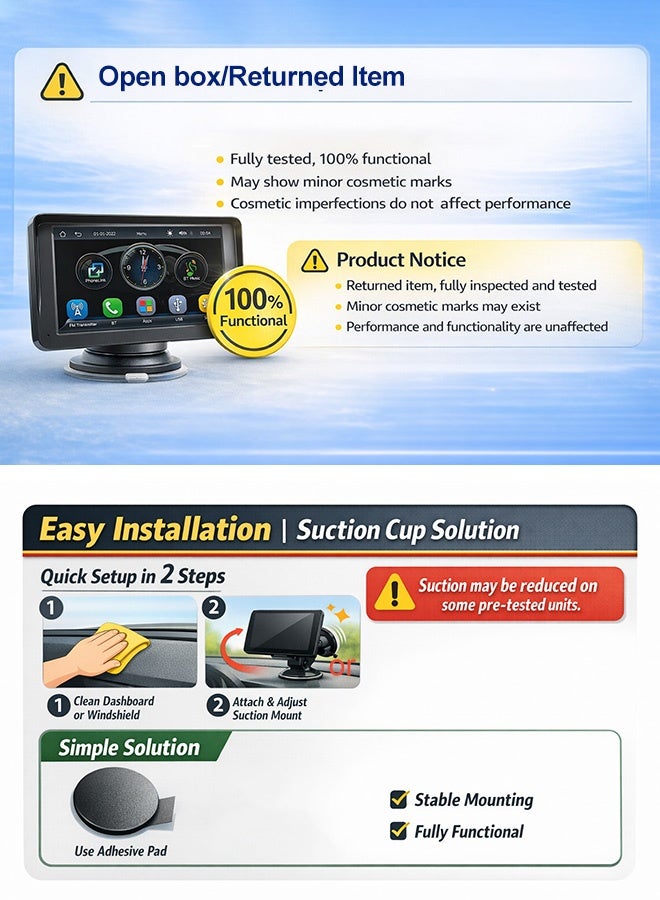 XUTIANZE 【Open Box】XUTIANZE 7-Inch Car Screen with Wireless Apple CarPlay & Android Auto – TF / USB Playback, MirrorLink, Bluetooth, AUX / FM, Voice Control – Easy Installation 12V–24V - Image 5