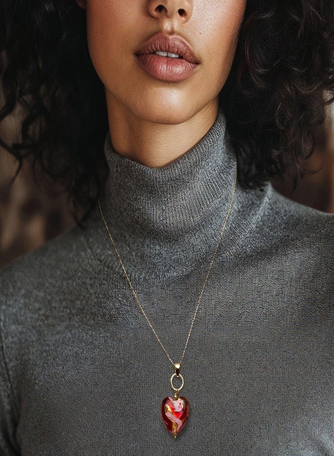 Ross-Simons Italian Red and Pink Murano Glass Heart Necklace in 18kt Gold Over Sterling. 18 inches - Image 2