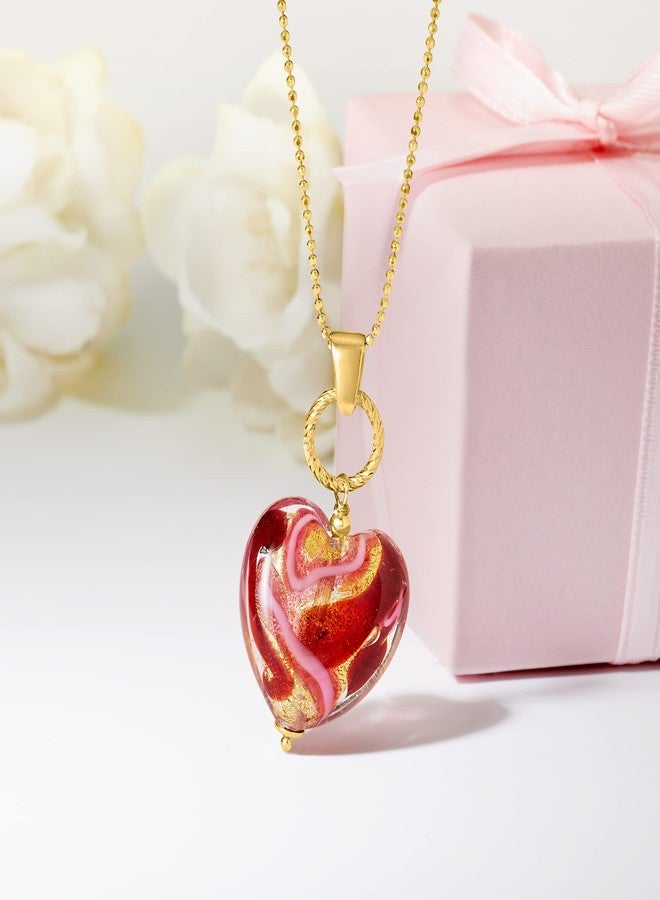 Ross-Simons Italian Red and Pink Murano Glass Heart Necklace in 18kt Gold Over Sterling. 18 inches - Image 5