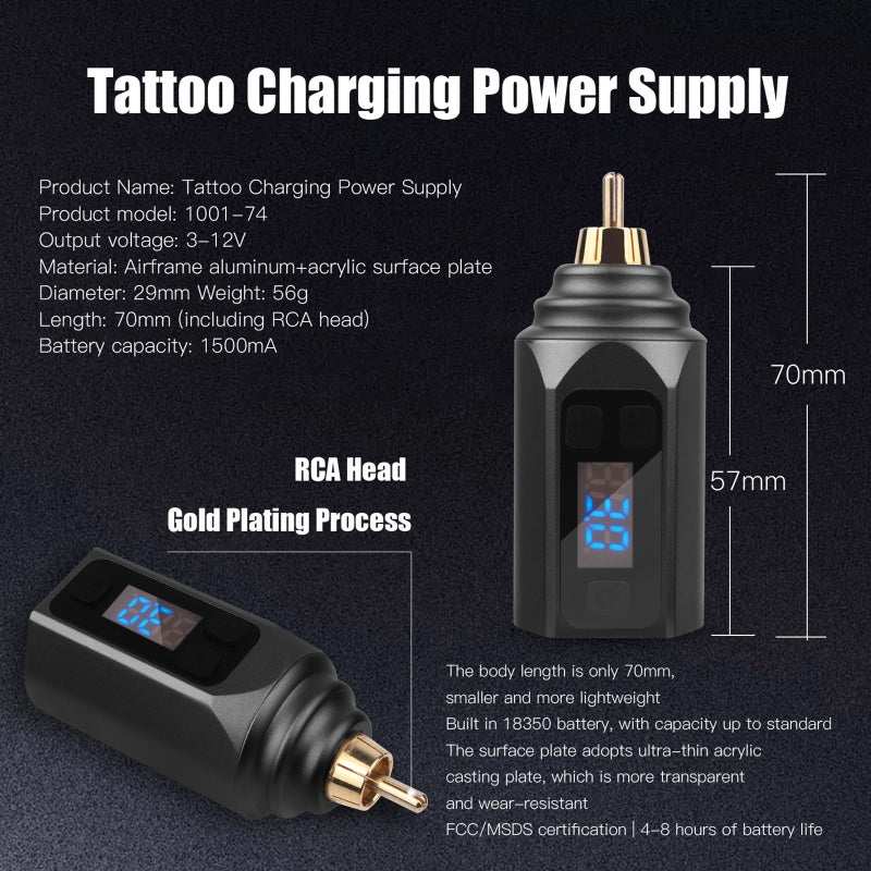 Wireless Tattoo Pen: Black One-Piece Structure, Non-Slip Grip - Needle Adjustment, Mini 10V Stable Power Supply for Professional Body Art Creation - Image 3