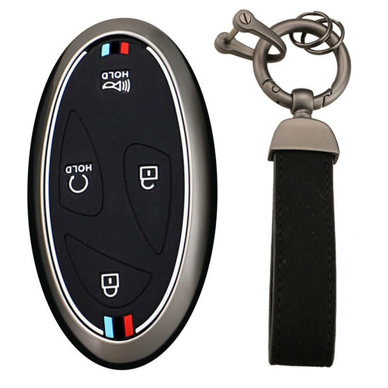 KUNIO Zinc Alloy Car Key Fob Cover Case Fit for Hyundai Ioniq 6 Ioniq 9 2026 Palisade Santa Fe Tucson 2025 Santa Cruz 2024 Keychain Key Fob Shell Holder Accessories 5 Button Type AGun Black