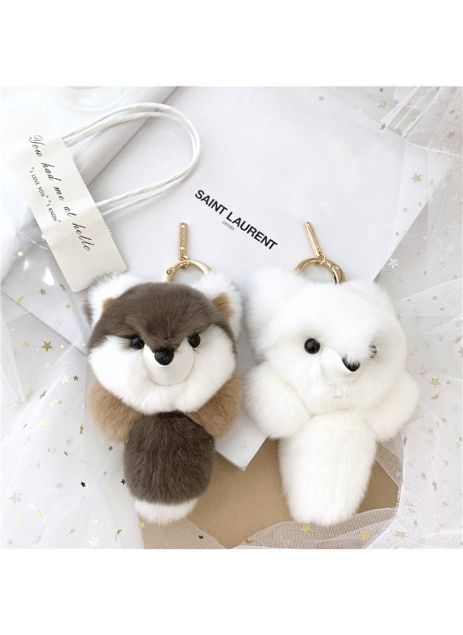 Color Matching Small Fox Rex Rabbit Fur Fur Pendant Cute Plush Car Key Chain Pendant Doll Small Pendant For Women-Color:First Wine Red  - Image 5