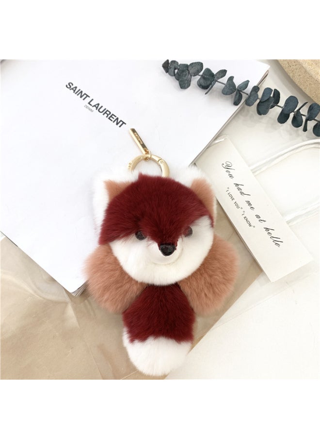 Color Matching Small Fox Rex Rabbit Fur Fur Pendant Cute Plush Car Key Chain Pendant Doll Small Pendant For Women-Color:First Wine Red  - Image 1