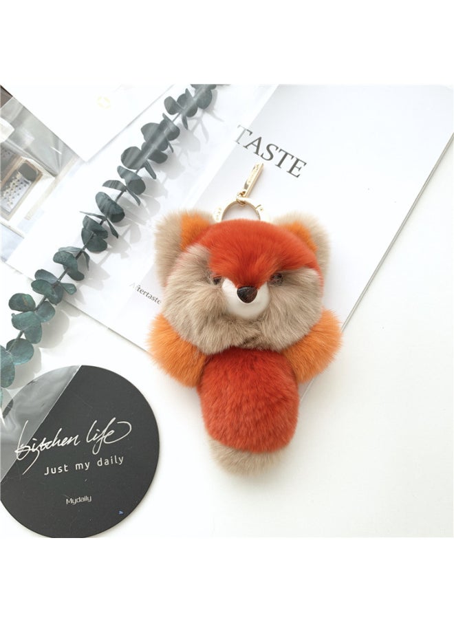 Color Matching Small Fox Rex Rabbit Fur Fur Pendant Cute Plush Car Key Chain Pendant Doll Small Pendant For Women-Color:First Wine Red  - Image 2