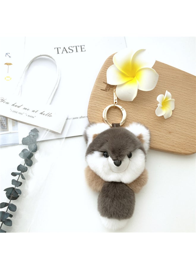 Color Matching Small Fox Rex Rabbit Fur Fur Pendant Cute Plush Car Key Chain Pendant Doll Small Pendant For Women-Color:First Wine Red  - Image 4