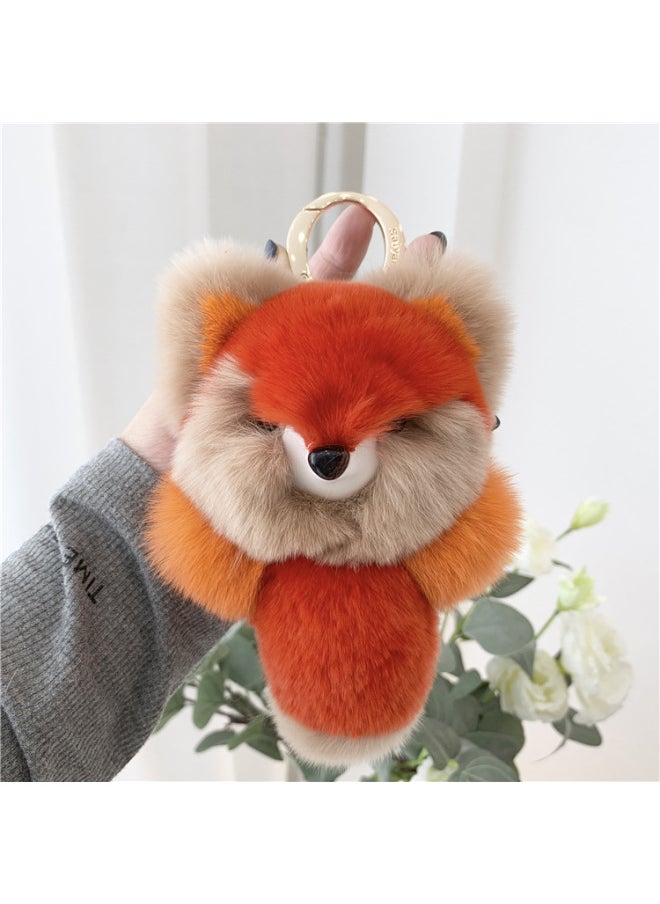 Color Matching Small Fox Rex Rabbit Fur Fur Pendant Cute Plush Car Key Chain Pendant Doll Small Pendant For Women-Color:First Wine Red  - Image 3