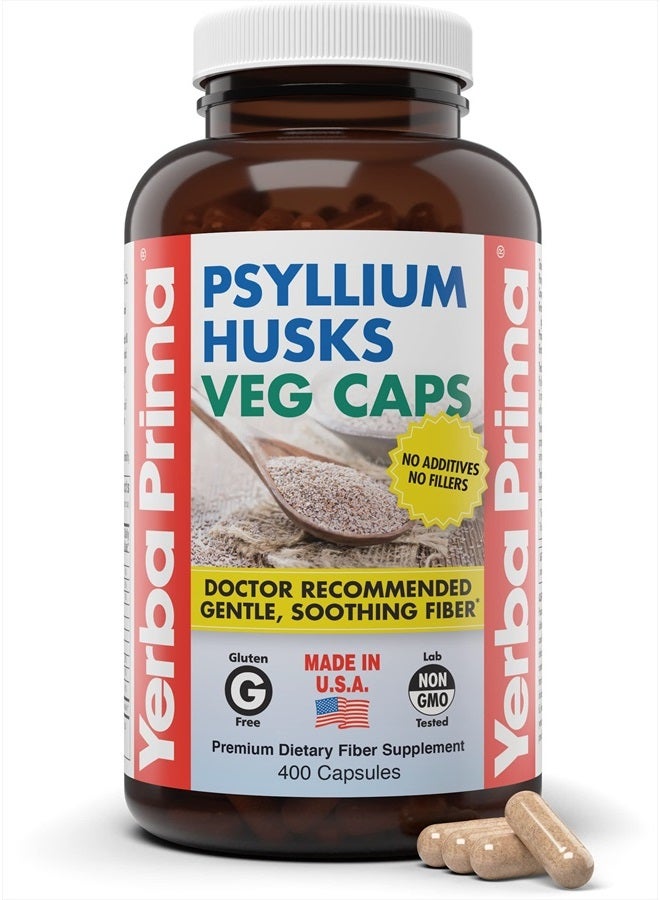 Yerba Prima Psyllium Husks Veg Caps, 400 Capsules (625mg) - Vegan, Non-GMO, Gluten Free, Colon Cleanser, Daily Fiber Supplement for Gut Health & Regularity - Image 1