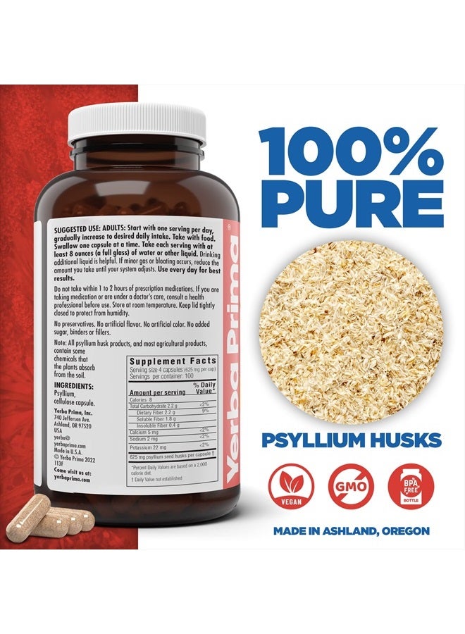 Yerba Prima Psyllium Husks Veg Caps, 400 Capsules (625mg) - Vegan, Non-GMO, Gluten Free, Colon Cleanser, Daily Fiber Supplement for Gut Health & Regularity - Image 2