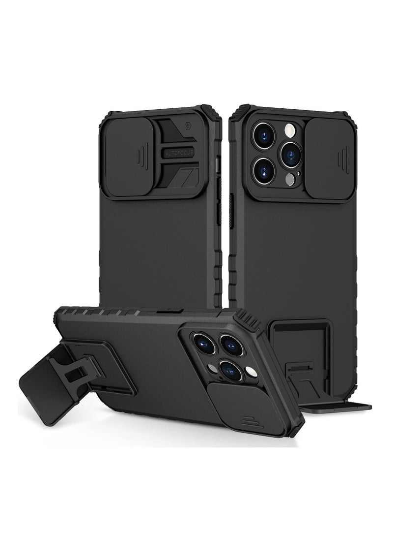 Case Cover For  Apple iPhone 15 Pro Black Mobile Phone , Innovative Telescopic Bracket, Sliding Protection Camera Window, Bumper Shockproof Phone Back Cover  - Image 1