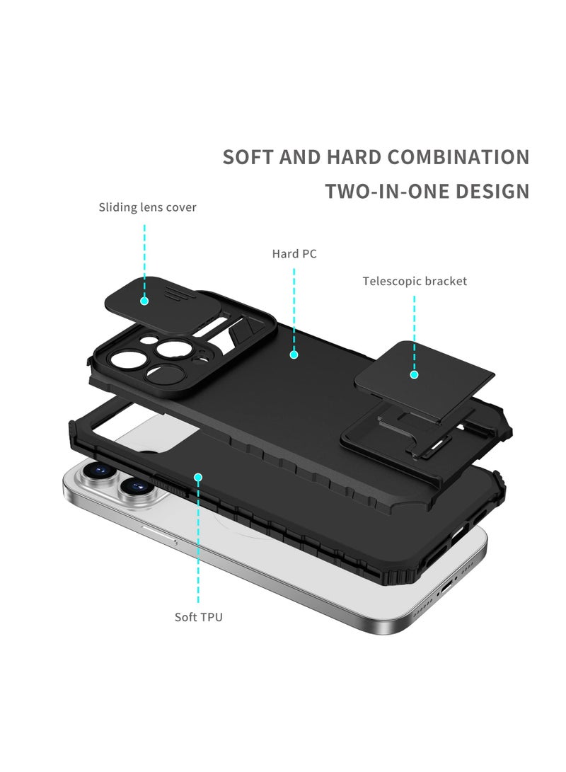 Case Cover For  Apple iPhone 15 Pro Black Mobile Phone , Innovative Telescopic Bracket, Sliding Protection Camera Window, Bumper Shockproof Phone Back Cover  - Image 2