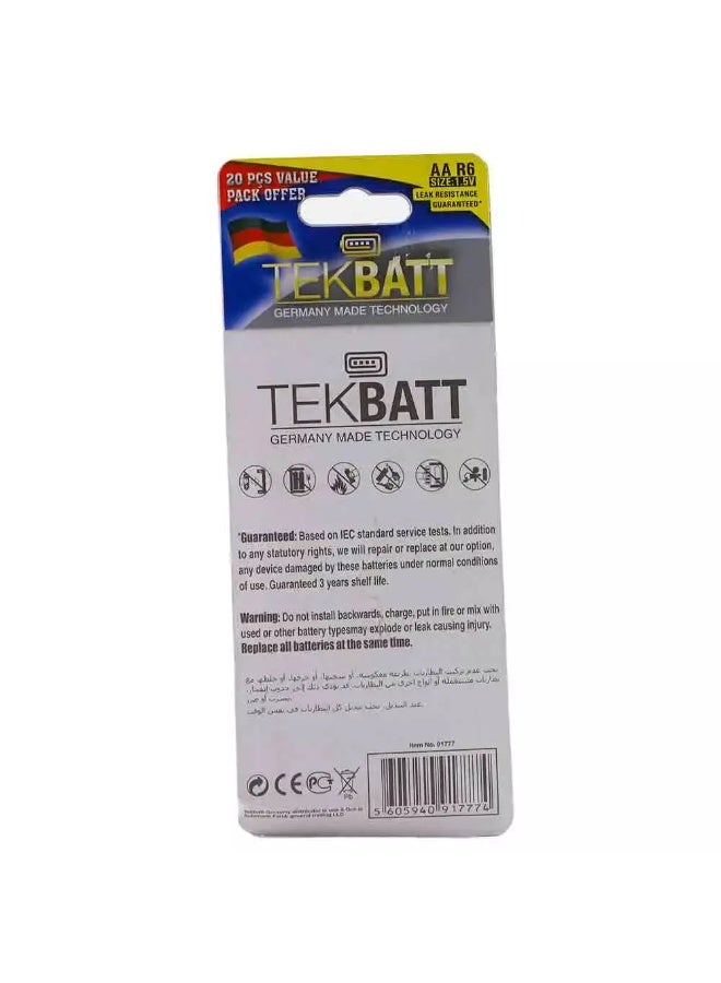 Tekbatt Long Power Battery Set, AA 1.5V - Pack of 20 Pieces - Image 2