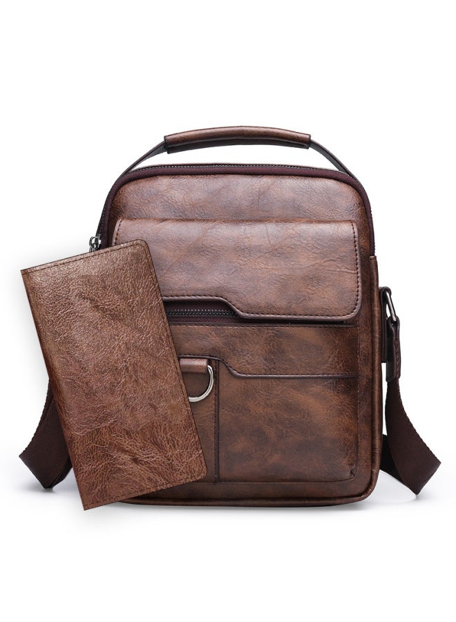Generic Shoulder Bag Men's Casual Messenger Bag Men's Document Small Backpack Korean Business Shoulder Bag Vertical-Color:1106 Non-standard Zong + Long Wallet  - Image 1