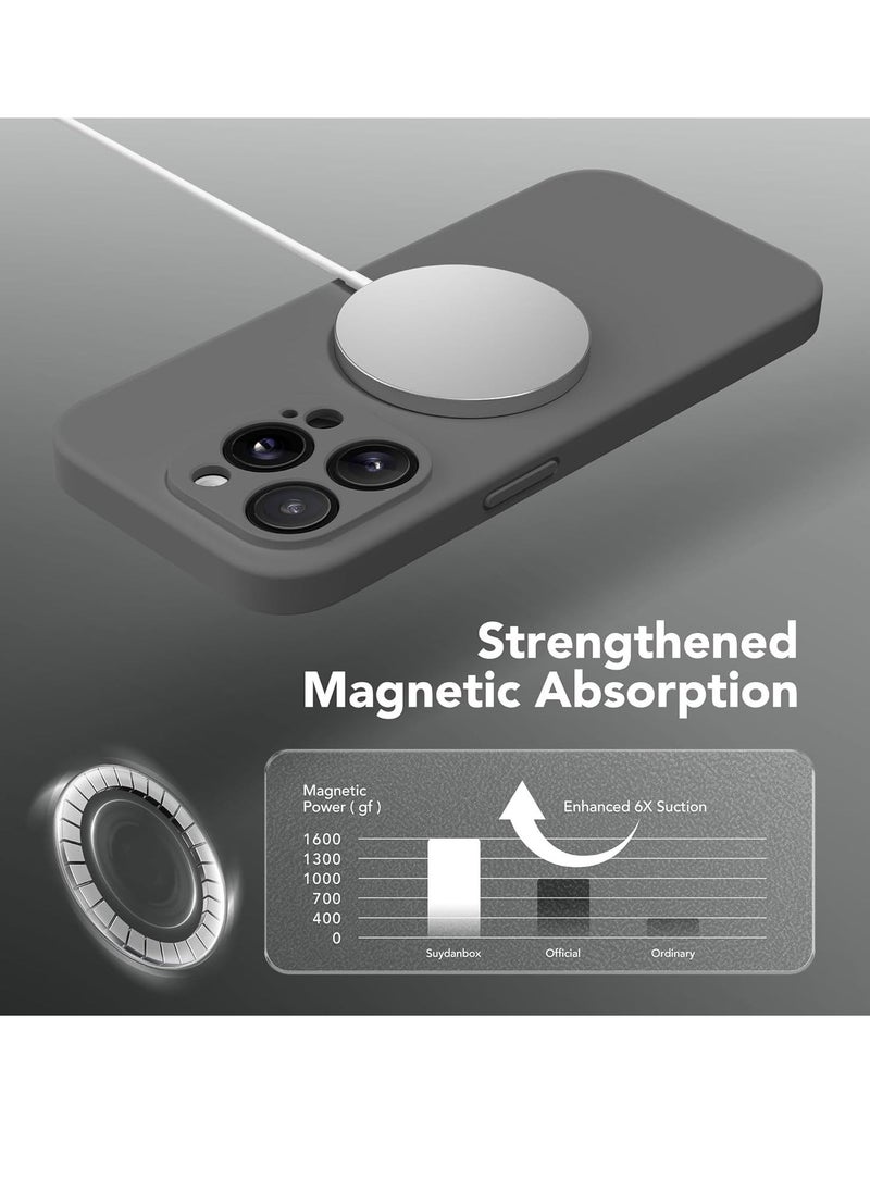 إيف حافظة سيليكون لهاتف iPhone 15 Pro Max، متوافقة مع MagSafe، [حماية الكاميرا] [واقيات شاشة 2X] حافظة هاتف واقية نحيفة مقاومة للصدمات، بطانة ناعمة من الألياف الدقيقة المضادة للخدش، رمادي داكن - Image 4