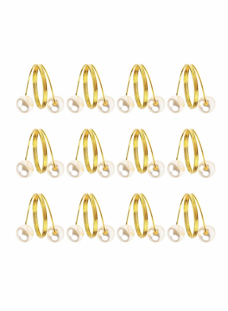 SYOSI Set of 12 Gold Pearl Napkin Rings, Upgrade Sturdy Metal Napkin Rings Holder Pearl Design Napkin Ring for Wedding Dinning Table Decoration Setting  - Image 2